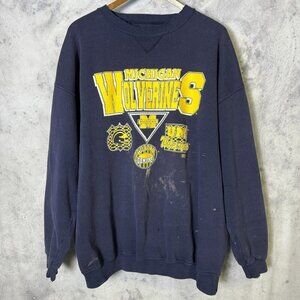 Vintage Michigan Wolverines Sweatshirt Mens XL Blue Crew Neck 90s Y2k College